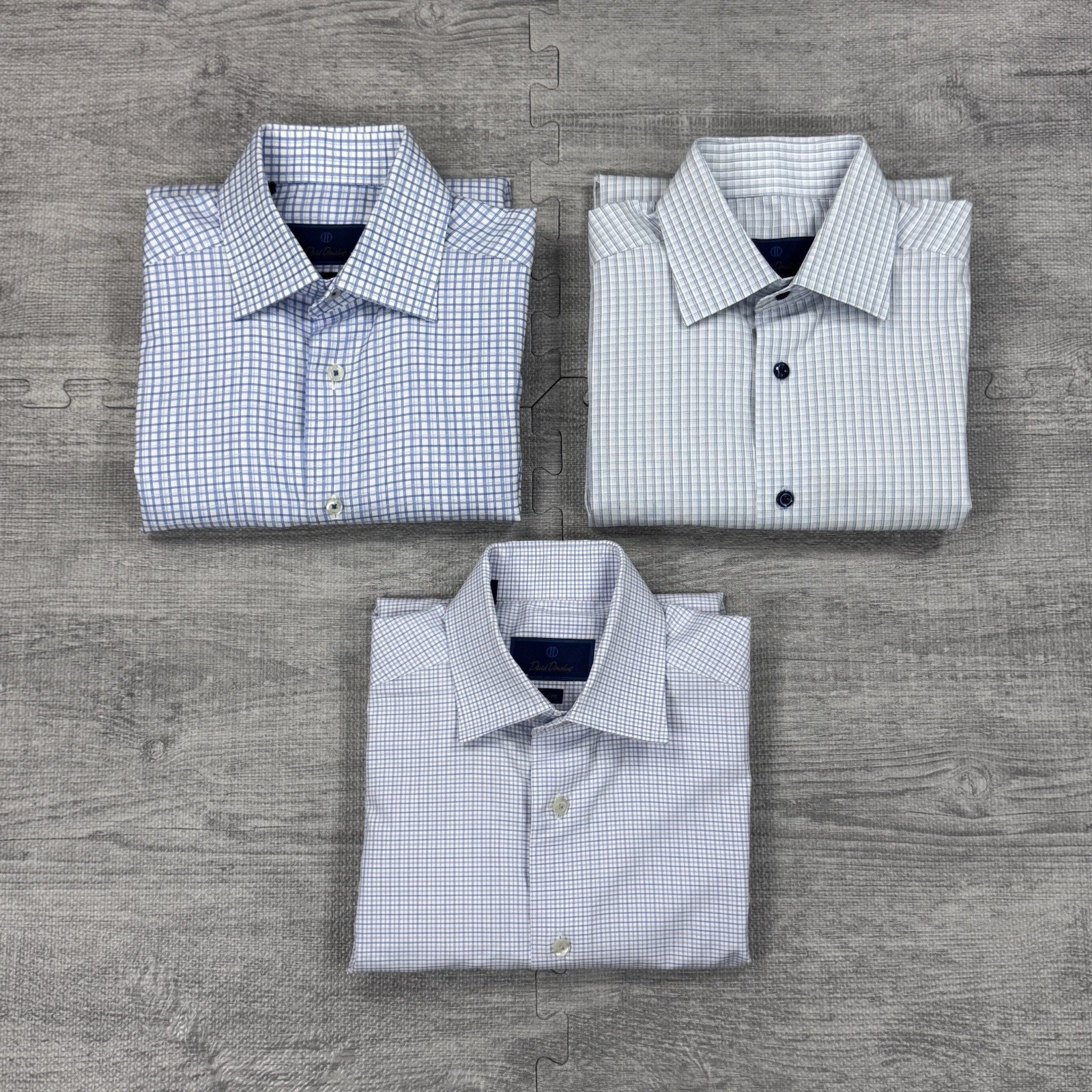 Lot Of 3 David Donahue Trim Fit Plaid Dress Shirt Men's 15 32/33 Preppy Nwot